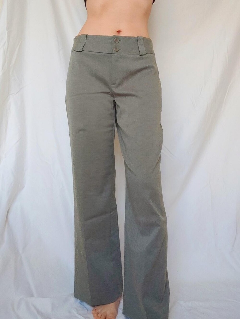 Terra Nostra Khaki Green Mid Rise Wide Leg Flared Trousers